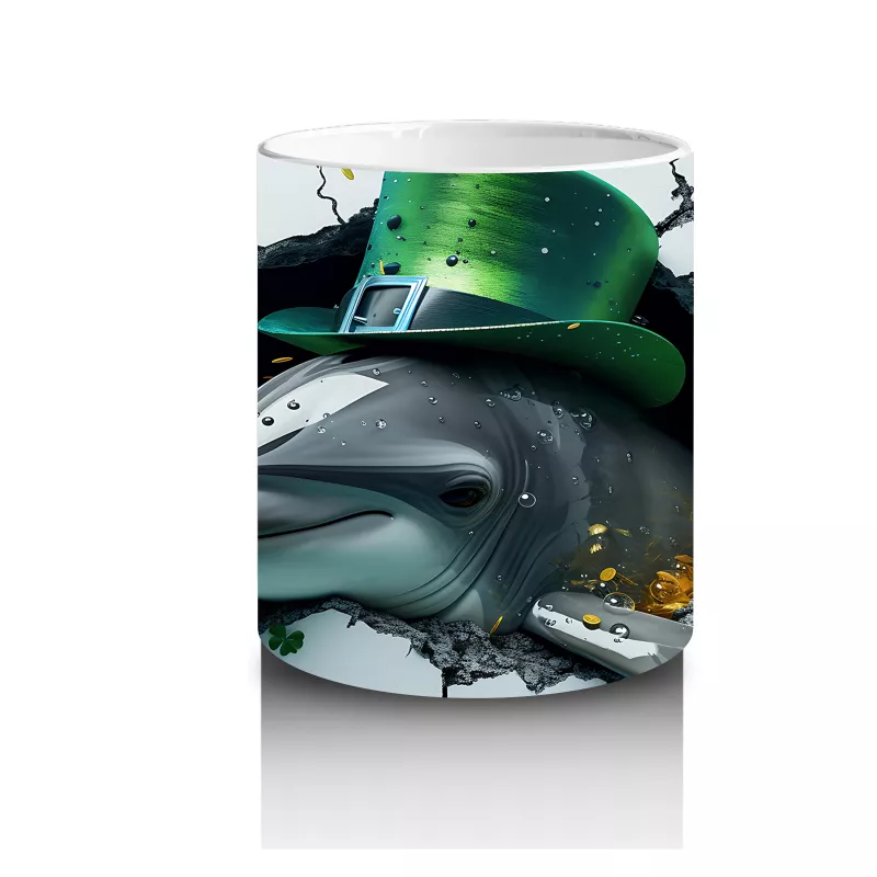 St. Patrick Şapkalı Neşeli Yunus – Baskılı Kahve Kupası - 3