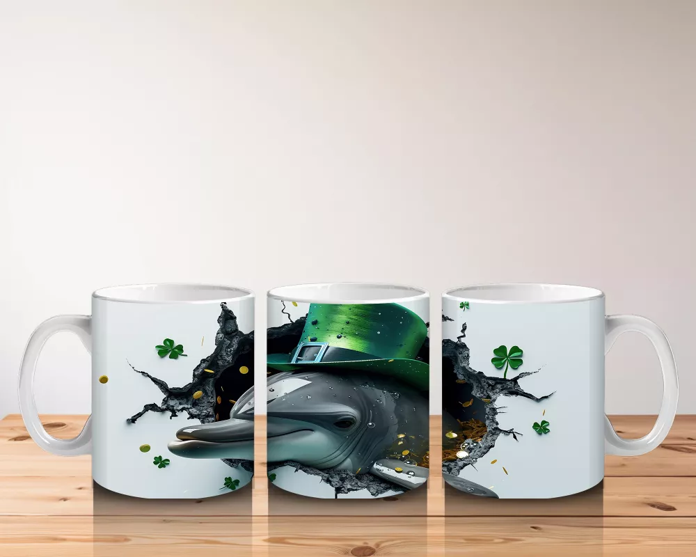 St. Patrick Şapkalı Neşeli Yunus – Baskılı Kahve Kupası - 5