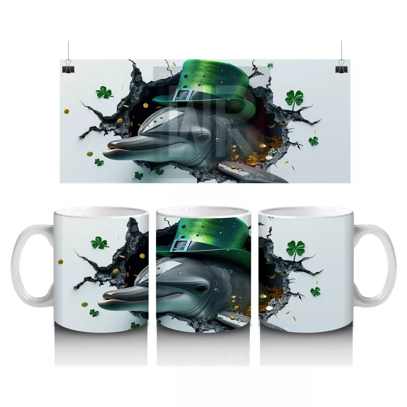 St. Patrick Şapkalı Neşeli Yunus – Baskılı Kahve Kupası