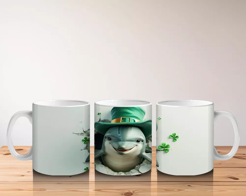 St. Patrick Şapkalı Sevimli Beyaz Köpek – Baskılı Kahve Kupası - 5