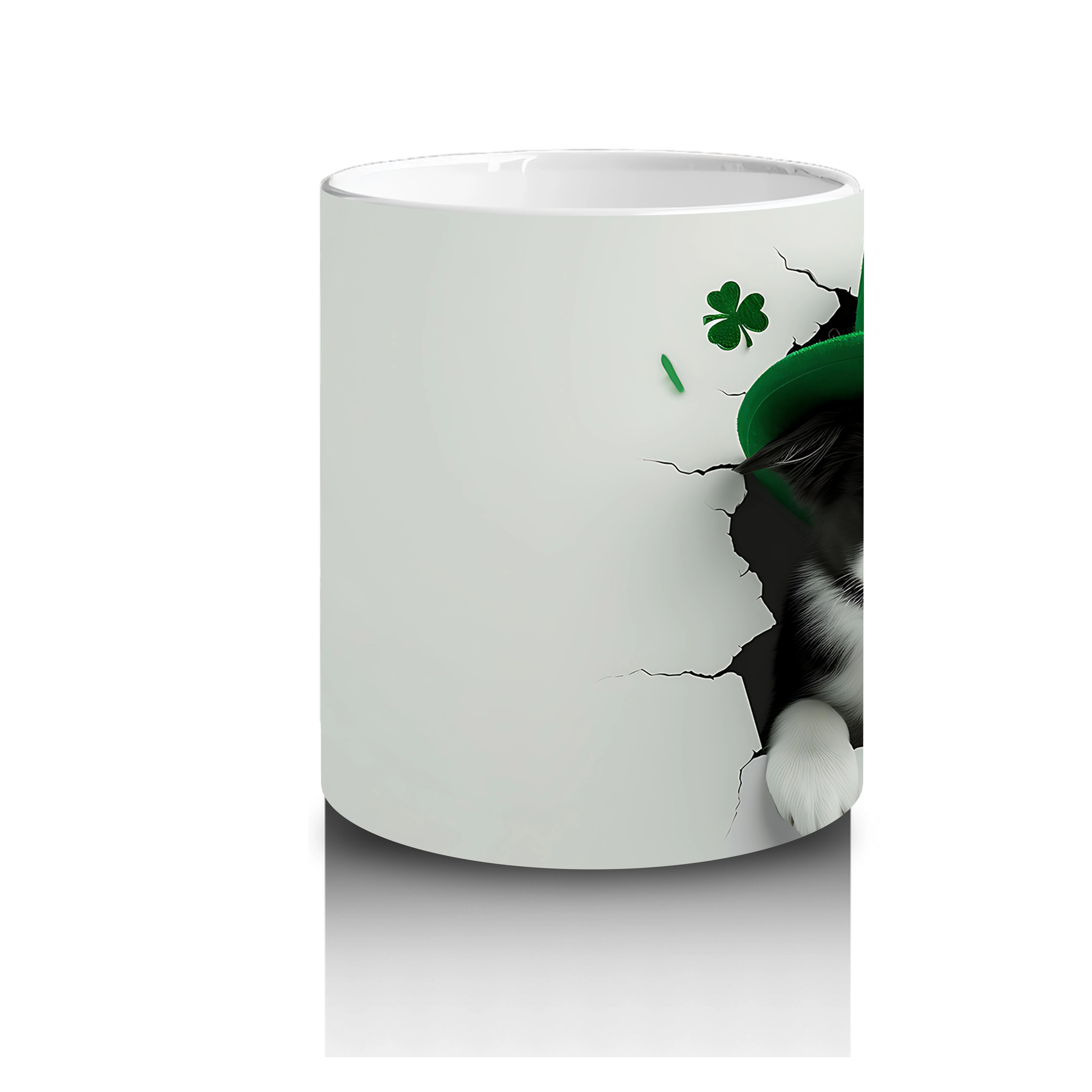 St. Patrick Şapkalı Siyah Beyaz Yavru Köpek – Baskılı Kahve Kupası - 3