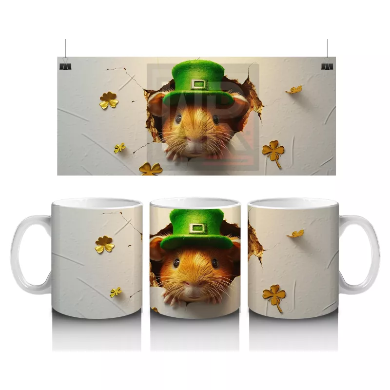 St. Patrick Şapkalı Tüylü Hamster – Baskılı Kahve Kupası
