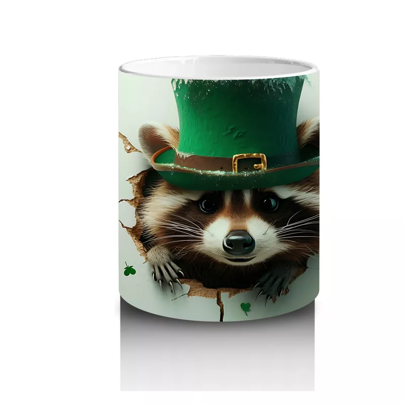 St. Patrick Şapkalı Tüylü Rakun – Baskılı Kahve Kupası - 3