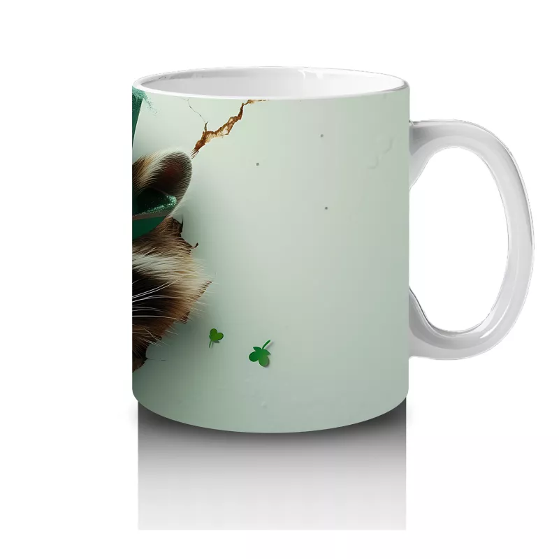 St. Patrick Şapkalı Tüylü Rakun – Baskılı Kahve Kupası - 4