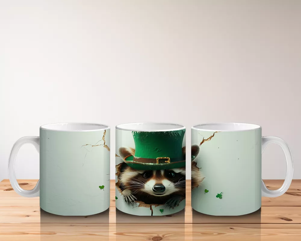 St. Patrick Şapkalı Tüylü Rakun – Baskılı Kahve Kupası - 5