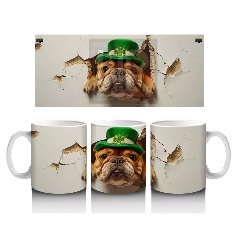 St. Patrick Şapkası Takmış Bulldog – Baskılı Kahve Kupası
