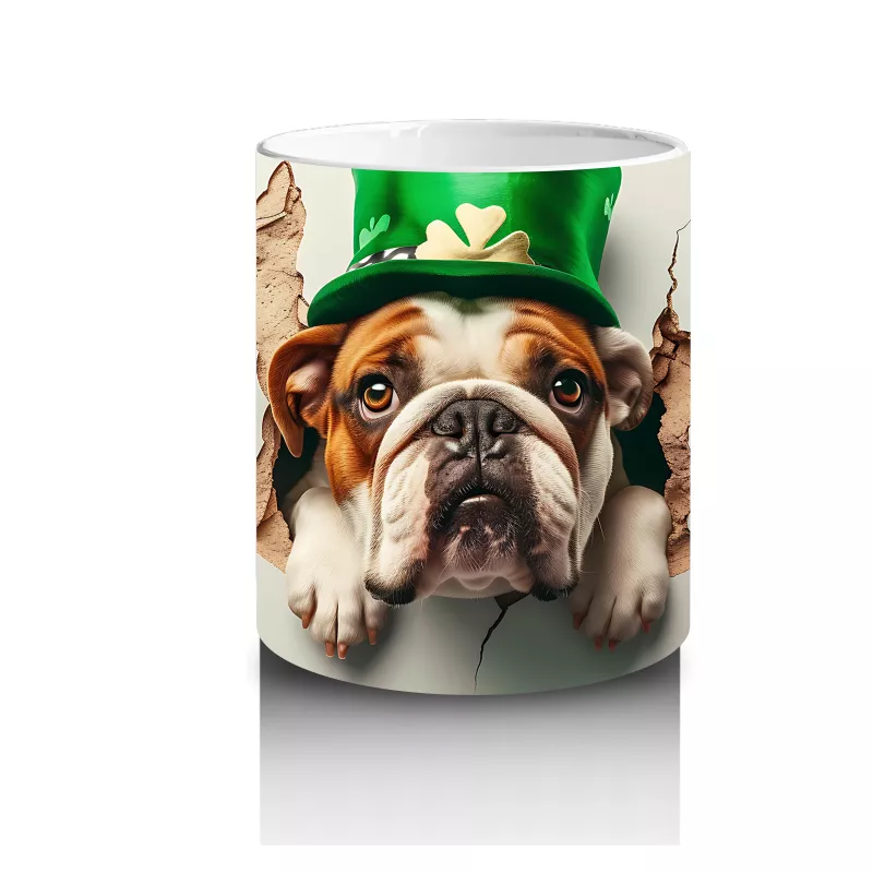 St. Patrick Şapkasıyla Çatlakta Bulldog – Baskılı Kahve Kupası - 3