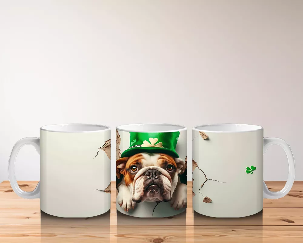 St. Patrick Şapkasıyla Çatlakta Bulldog – Baskılı Kahve Kupası - 5