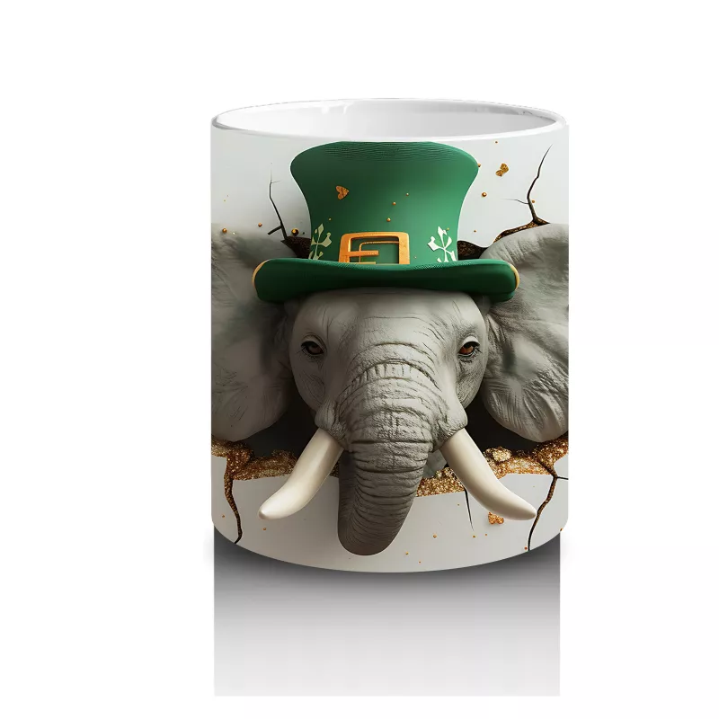 St. Patrick Şapkasıyla Fil Figürü – Baskılı Kahve Kupası - 3