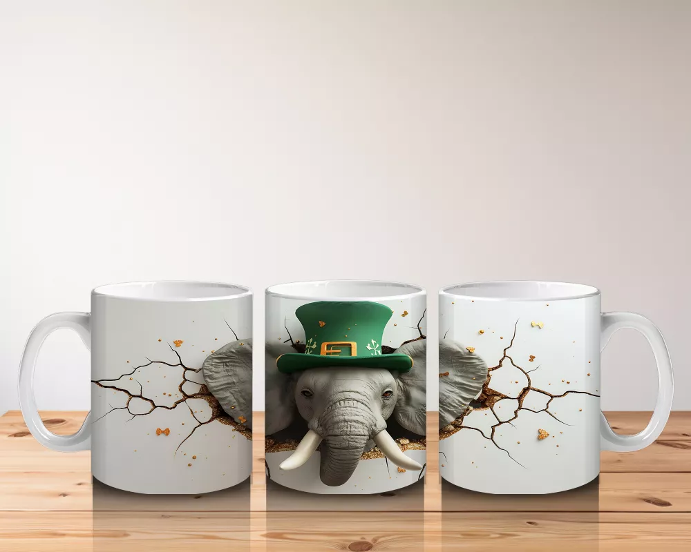 St. Patrick Şapkasıyla Fil Figürü – Baskılı Kahve Kupası - 5