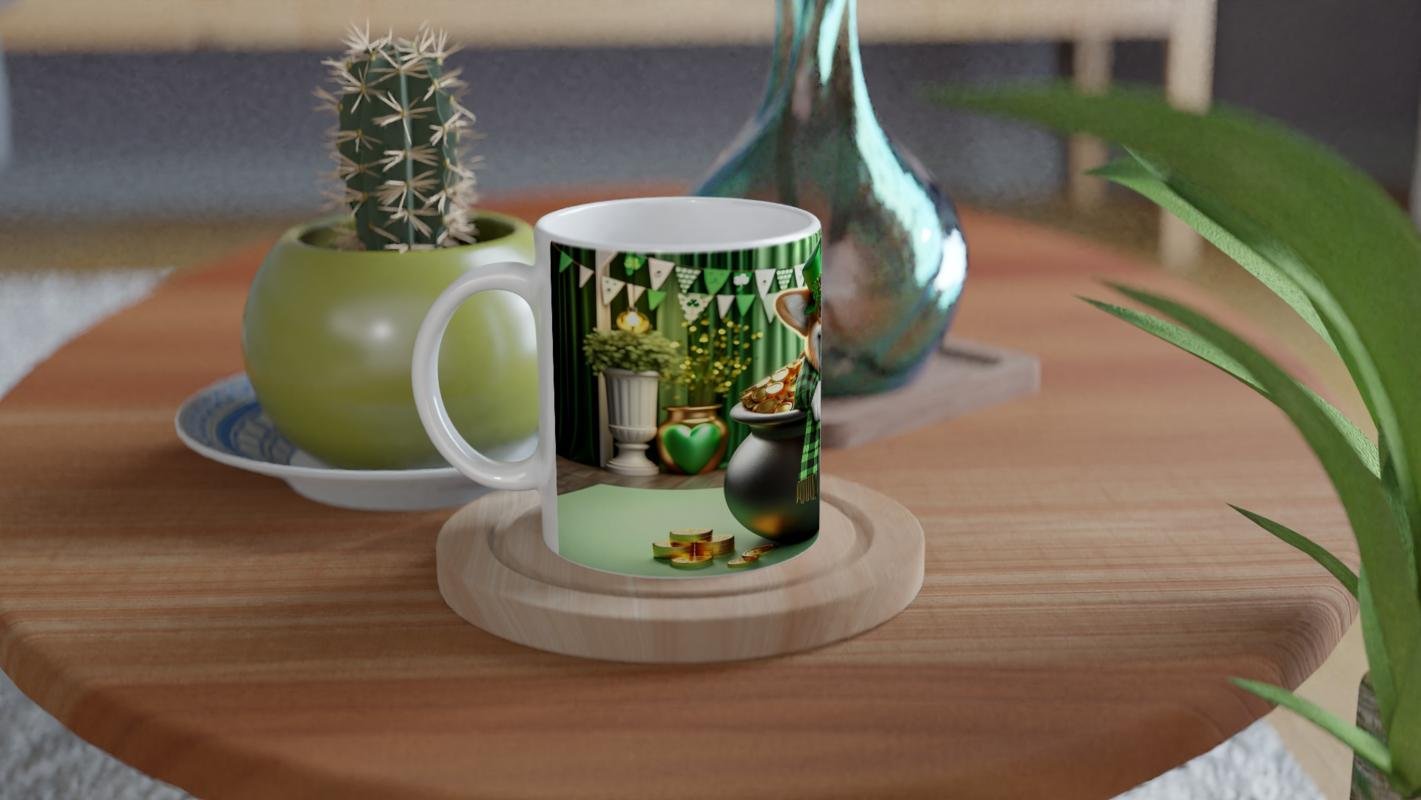 St. Patrick Şapkasıyla Gülümseyen Corgi Temalı Baskılı Kupa Bardak - 4