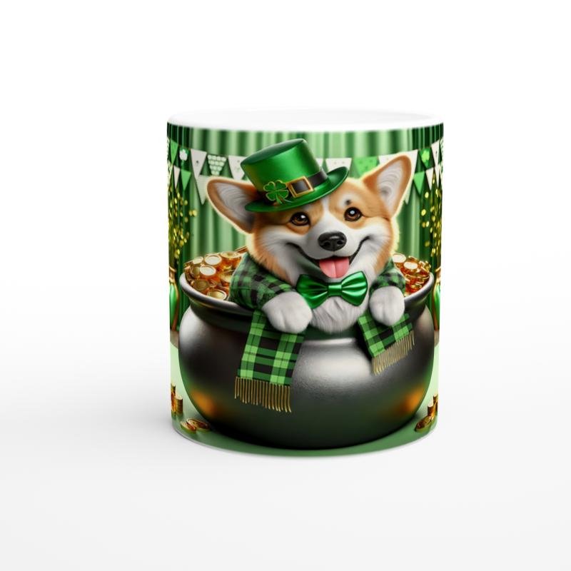 St. Patrick Şapkasıyla Gülümseyen Corgi Temalı Baskılı Kupa Bardak