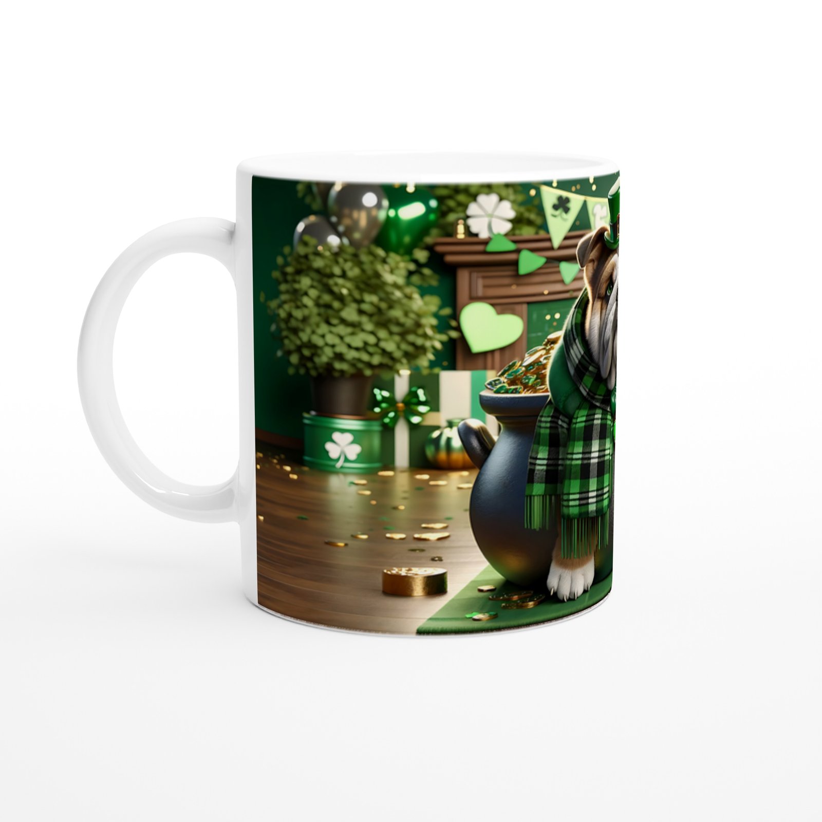 St. Patrick Şapkasıyla Şans Kazanında Bulldog Temalı Baskılı Kupa Bardak - 2