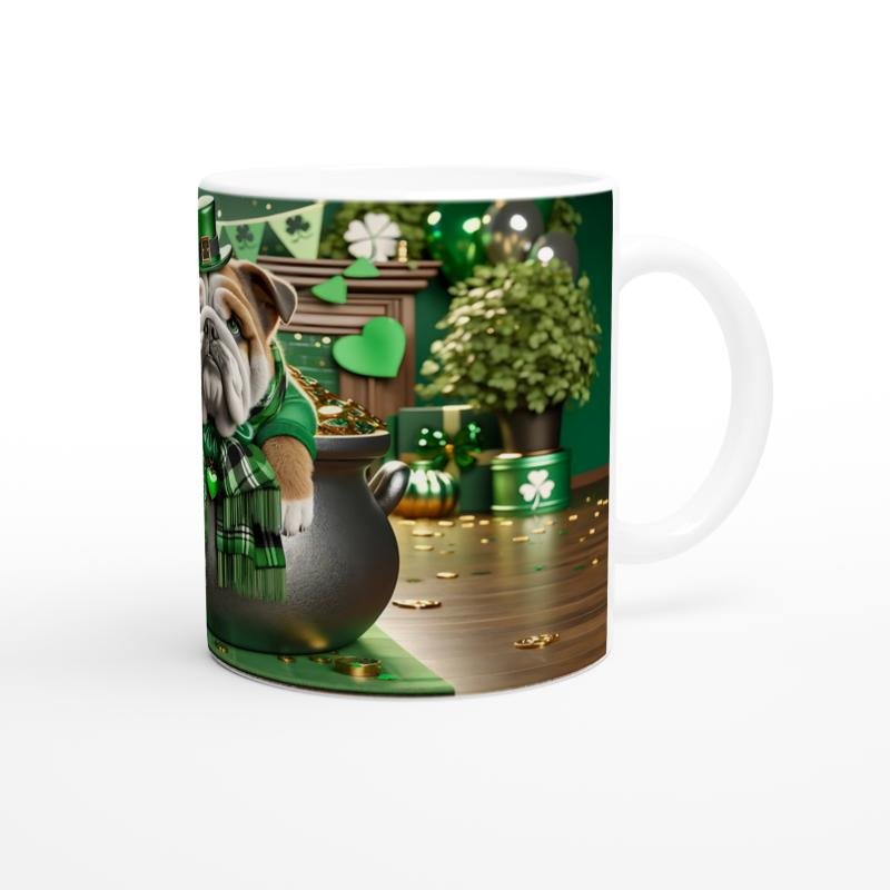 St. Patrick Şapkasıyla Şans Kazanında Bulldog Temalı Baskılı Kupa Bardak - 3