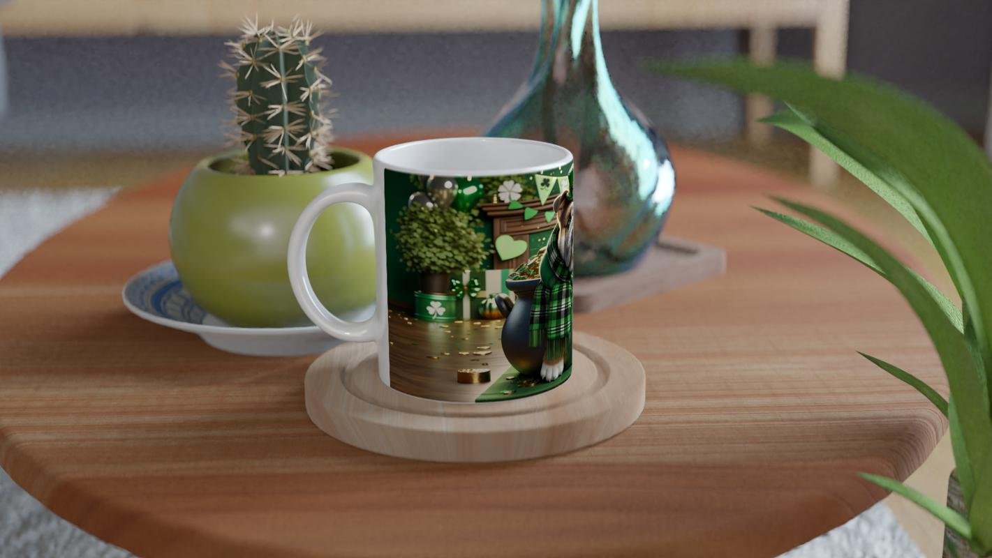 St. Patrick Şapkasıyla Şans Kazanında Bulldog Temalı Baskılı Kupa Bardak - 4