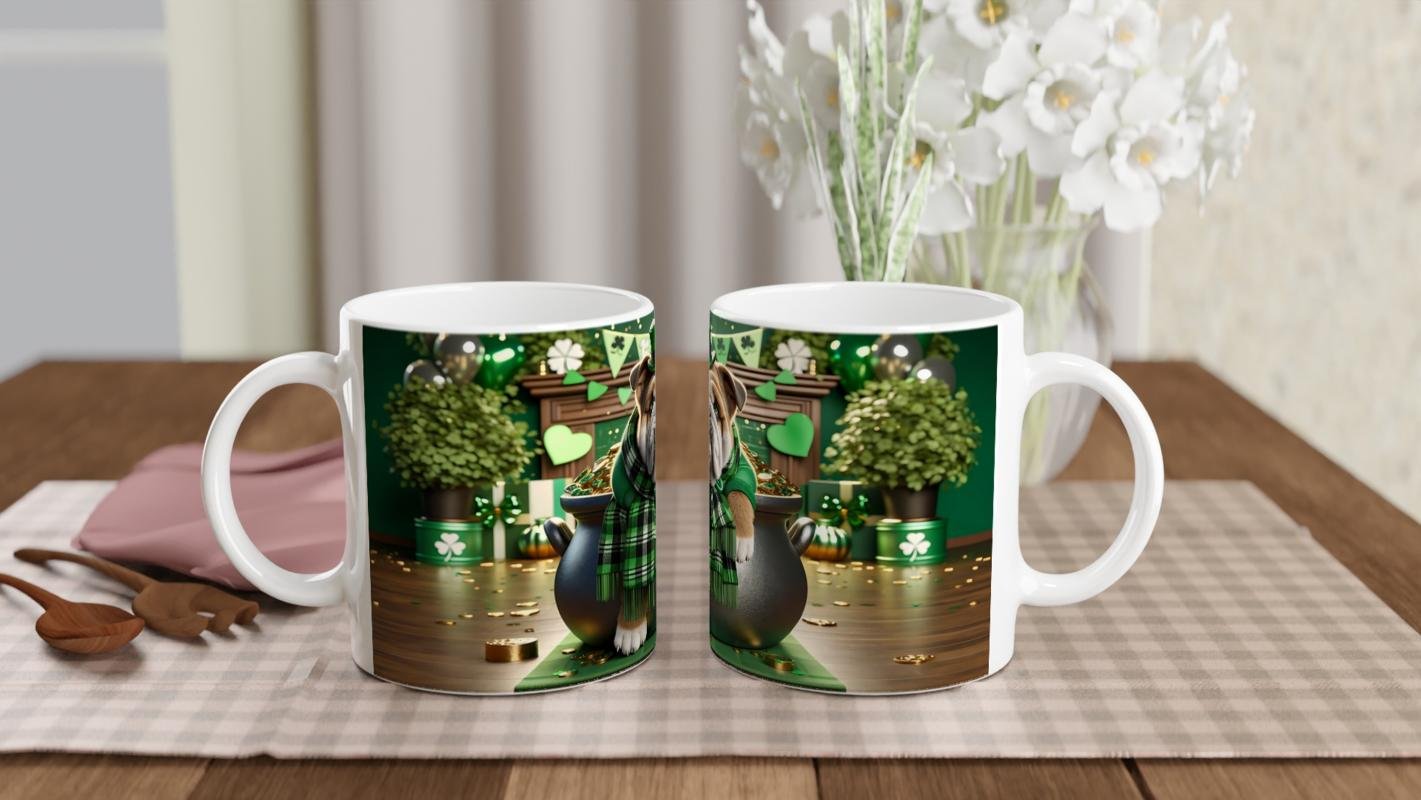 St. Patrick Şapkasıyla Şans Kazanında Bulldog Temalı Baskılı Kupa Bardak - 5