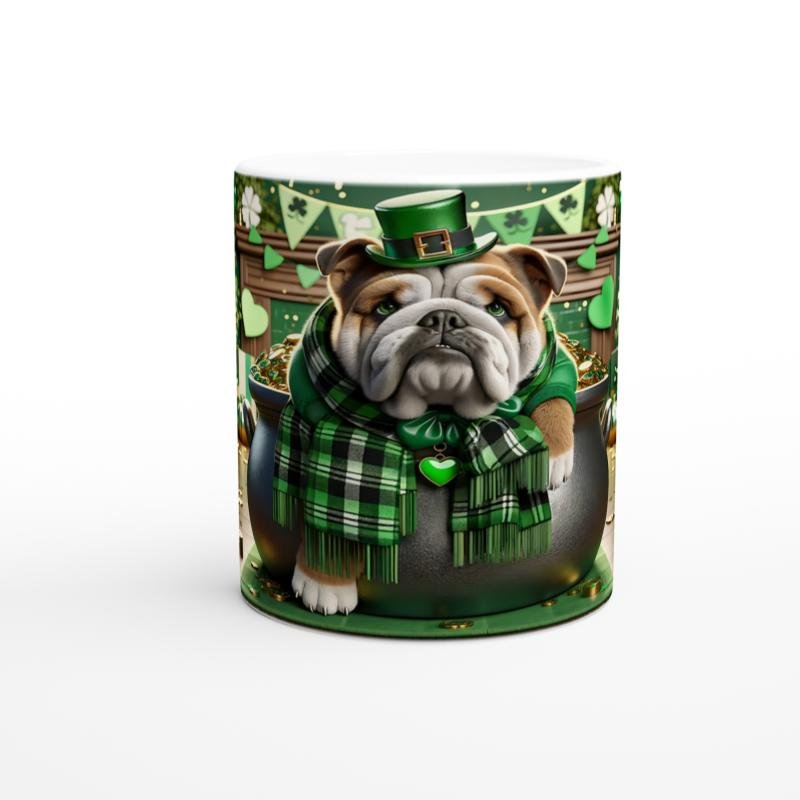 St. Patrick Şapkasıyla Şans Kazanında Bulldog Temalı Baskılı Kupa Bardak
