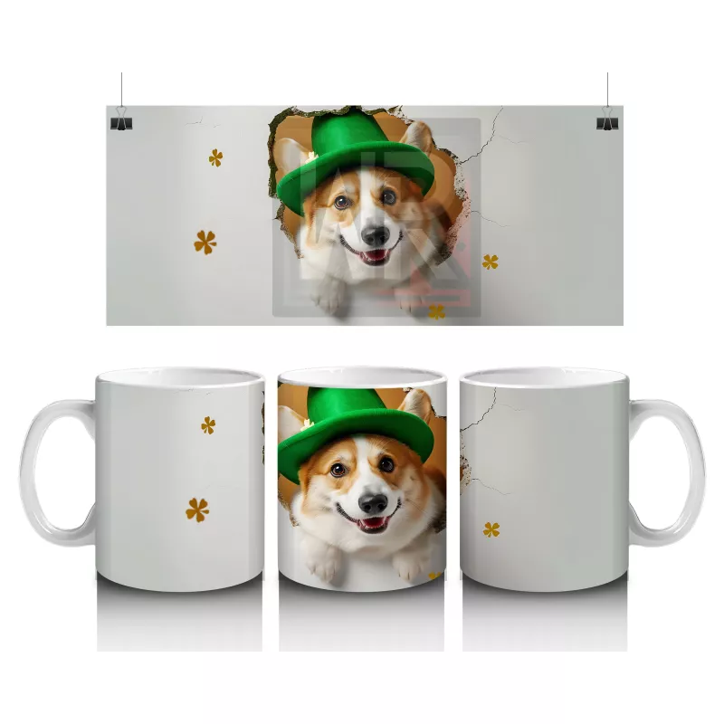 St. Patrick Şapkasıyla Sevimli Köpek Yavrusu – Baskılı Kahve Kupası