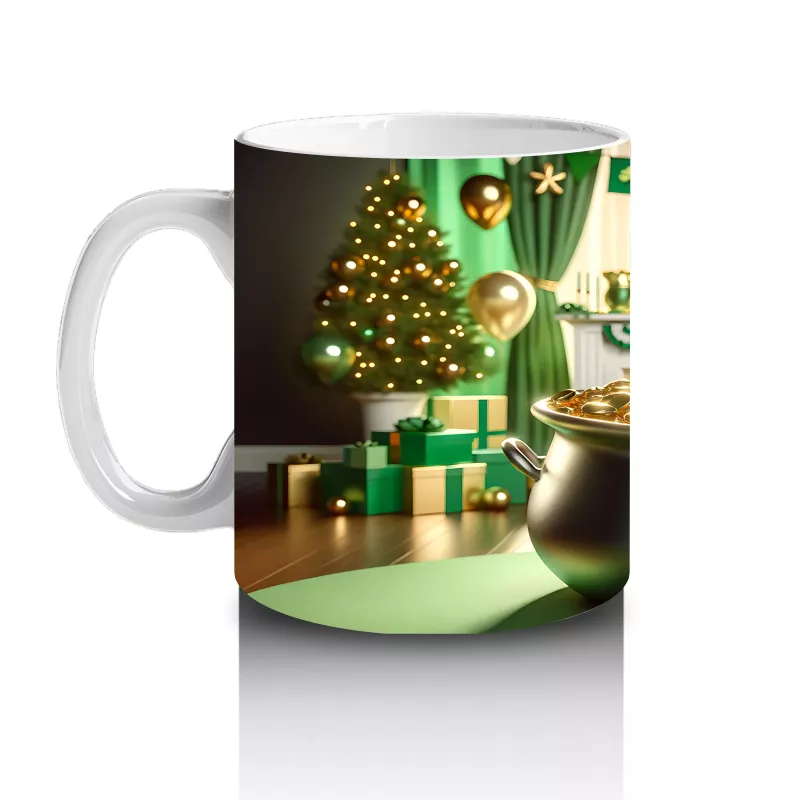 St. Patrick Temalı Altın Kazanında Weimaraner Köpek – Yeşil Işıltılı Kupa Tasarımı - 2