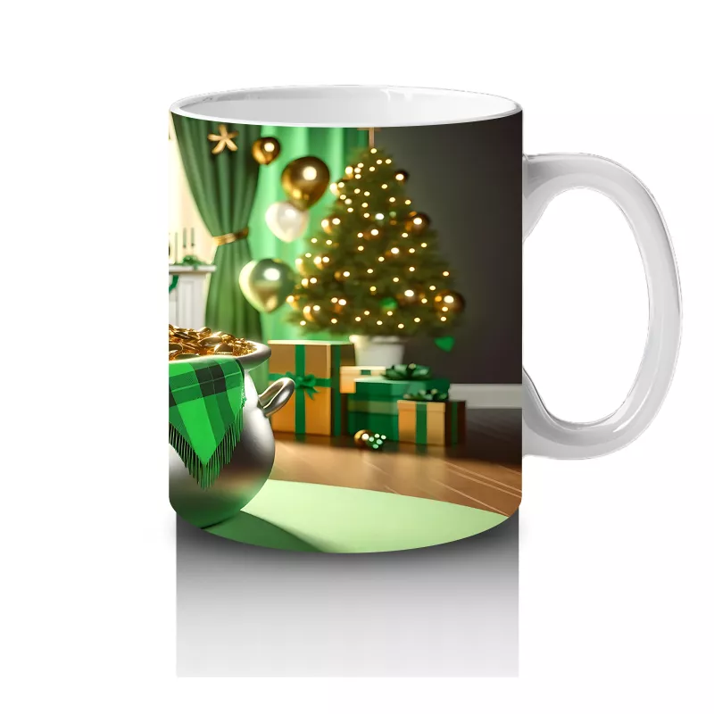 St. Patrick Temalı Altın Kazanında Weimaraner Köpek – Yeşil Işıltılı Kupa Tasarımı - 4