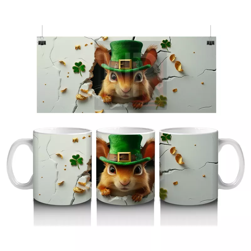 St. Patrick Temalı Sincap Maskotu – Baskılı Kahve Kupası