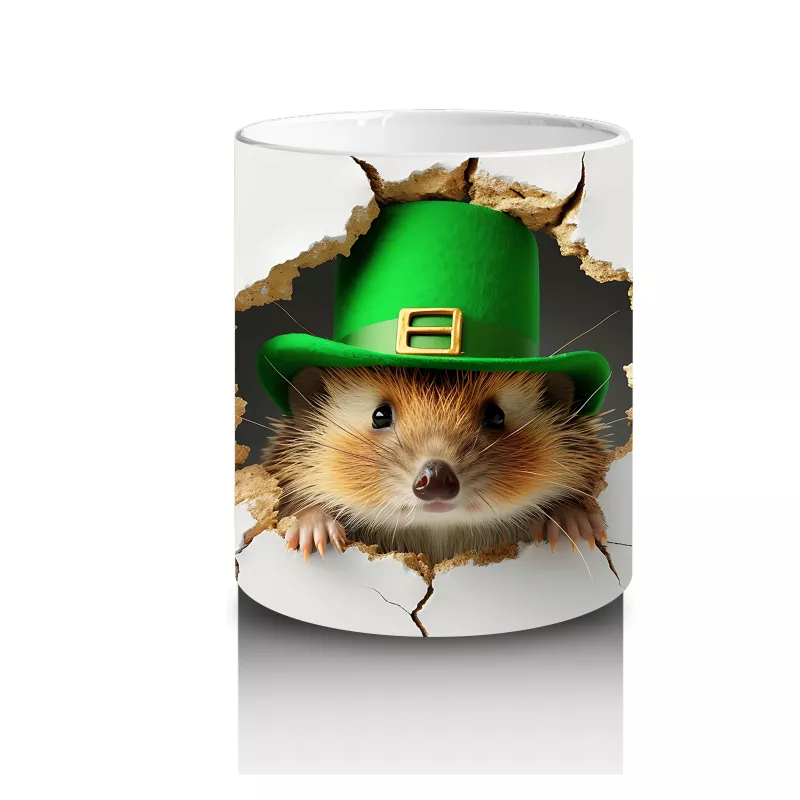 St. Patrick’s Şapkalı Sevimli Kirpi Tasarımı - Baskılı kahve kupası - 3