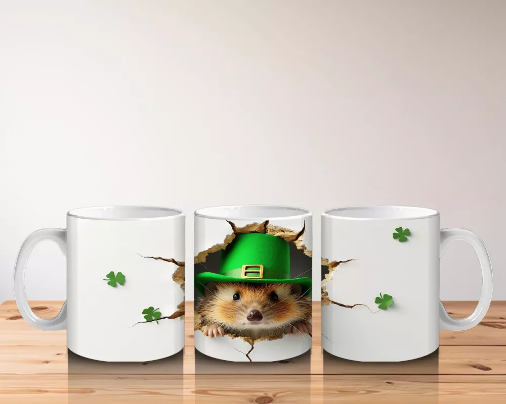 St. Patrick’s Şapkalı Sevimli Kirpi Tasarımı - Baskılı kahve kupası - 5