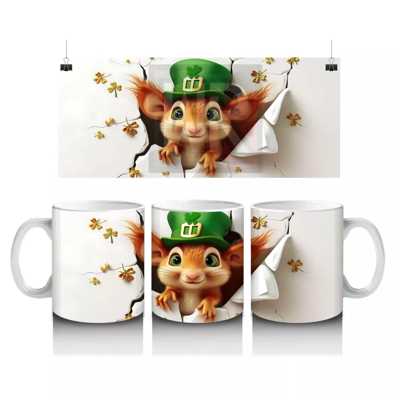 St. Patrick’s Temalı Sevimli Fare Karakteri - Baskılı kahve kupası