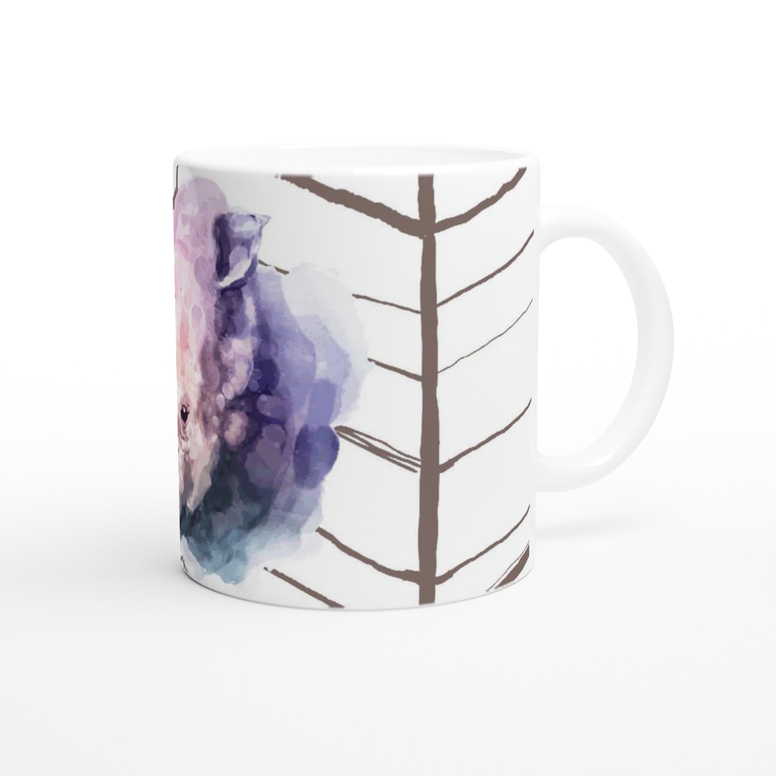 Suluboya Gergedan İllüstrasyonu Temalı Baskılı Kupa Bardak - 3