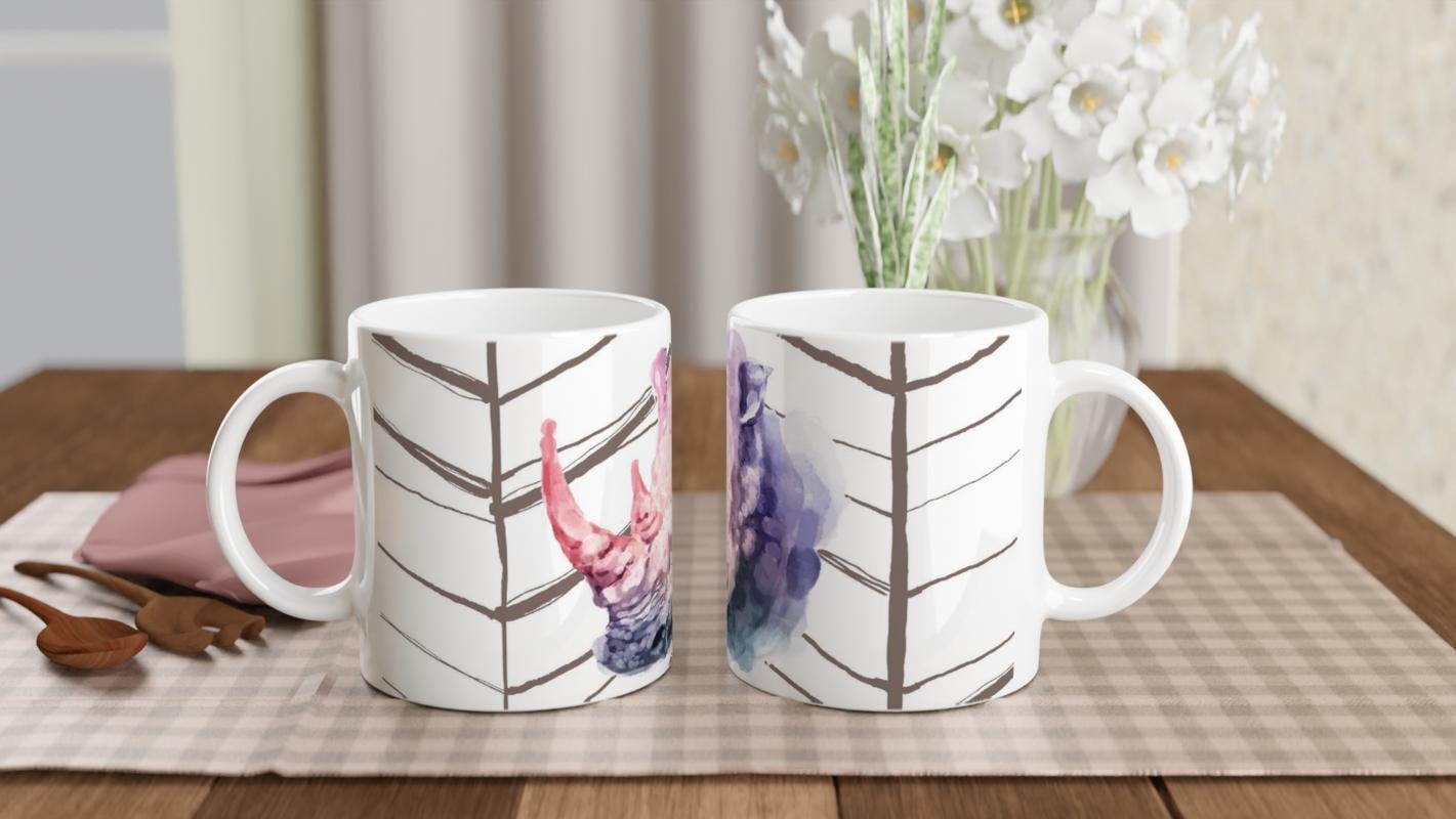 Suluboya Gergedan İllüstrasyonu Temalı Baskılı Kupa Bardak - 5