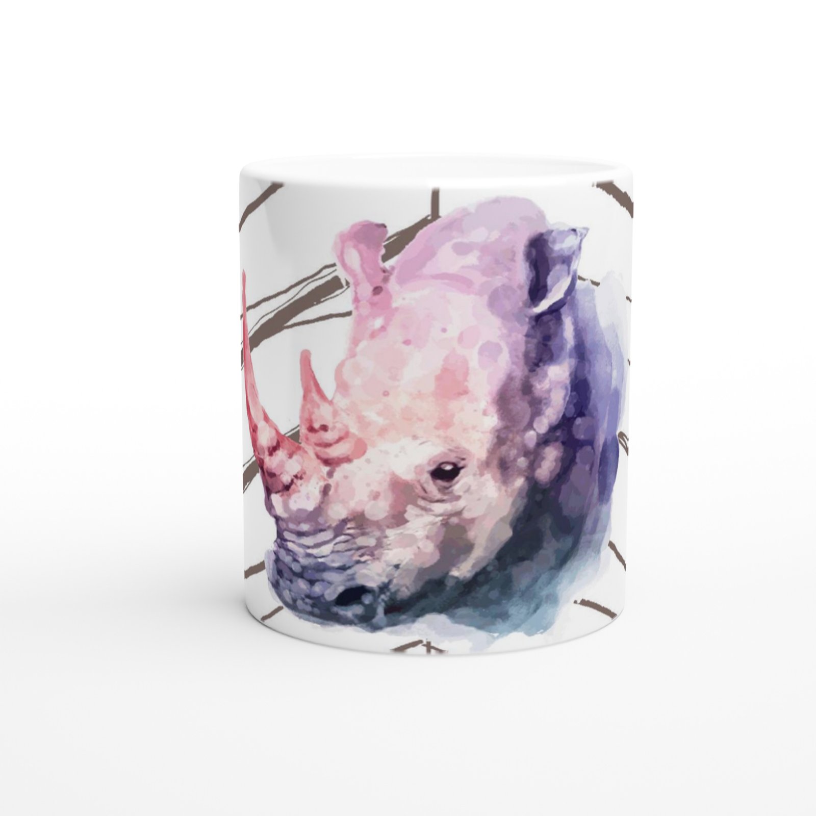 Suluboya Gergedan İllüstrasyonu Temalı Baskılı Kupa Bardak