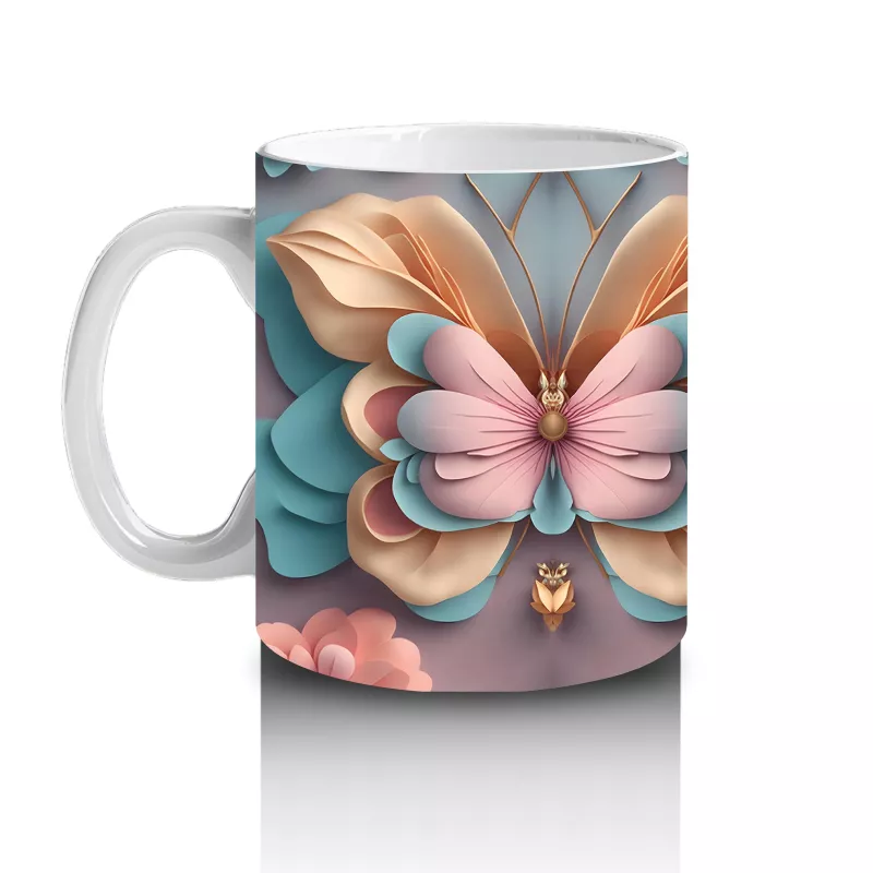 Sürreal Renkli Kelebek Deseni - Baskılı Kahve Kupası - 2