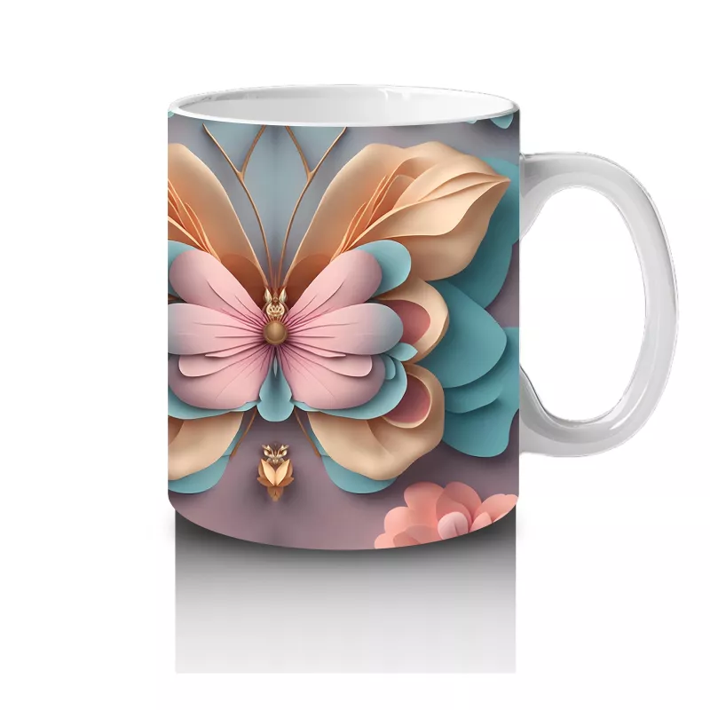 Sürreal Renkli Kelebek Deseni - Baskılı Kahve Kupası - 4