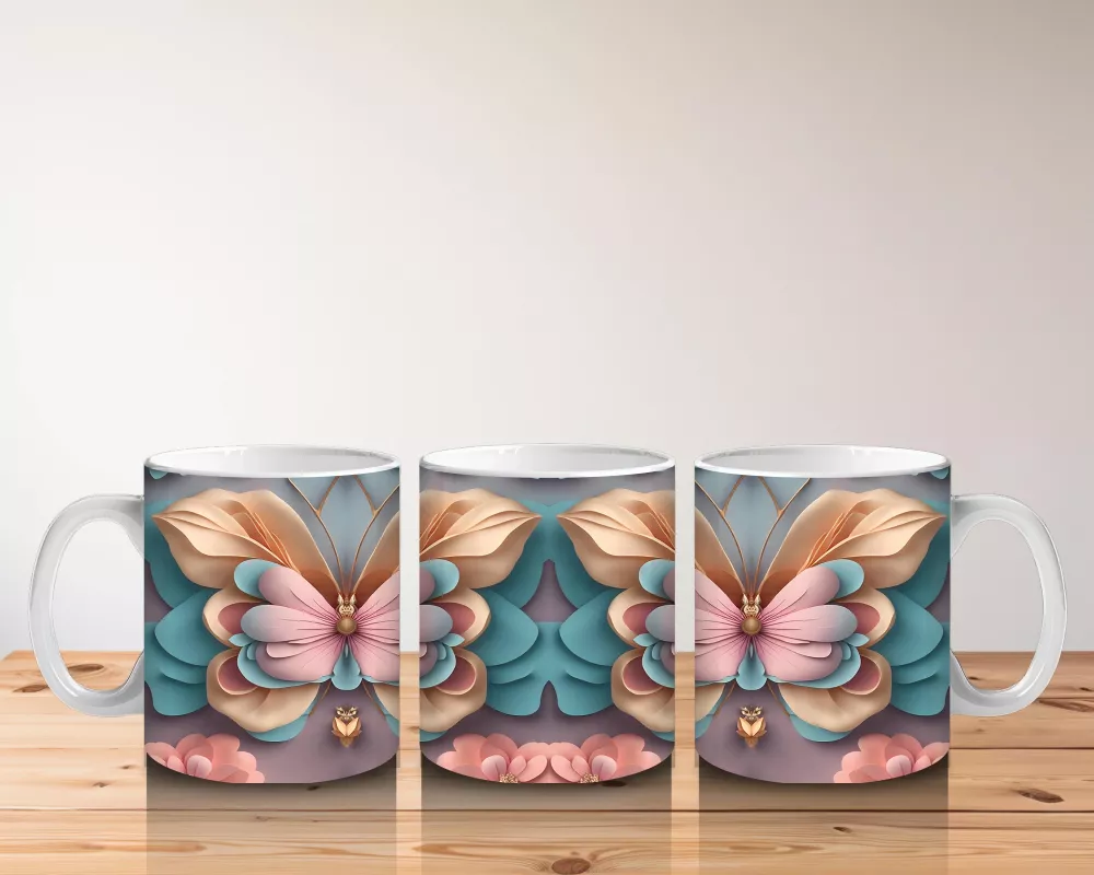 Sürreal Renkli Kelebek Deseni - Baskılı Kahve Kupası - 5