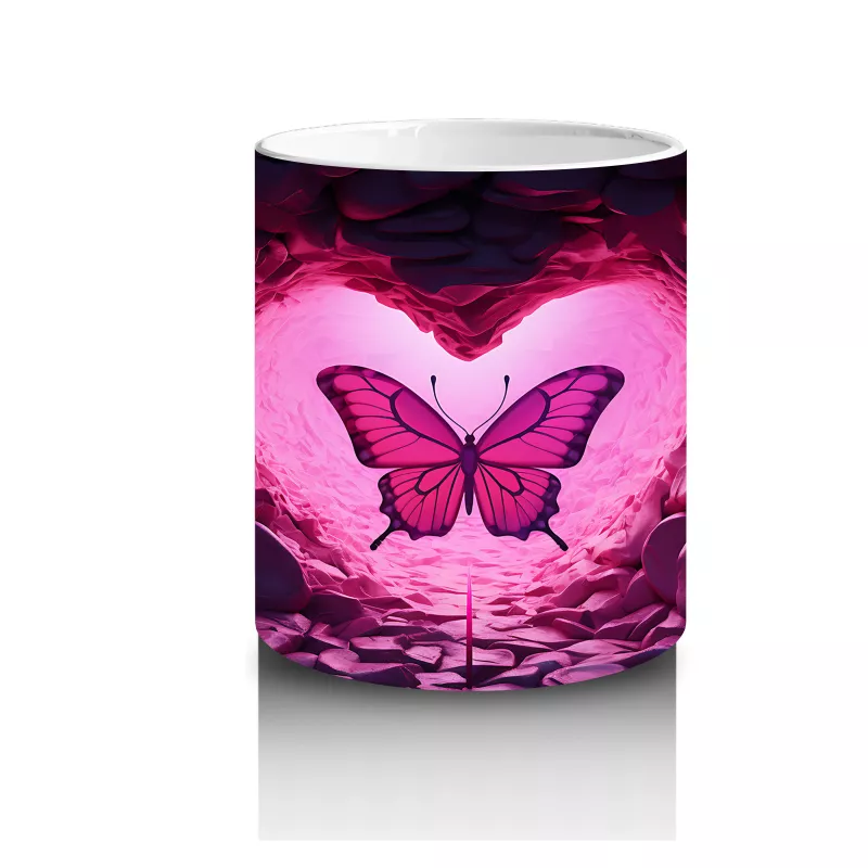 Taşlarla Çevrili Kalpli Kelebek – Baskılı Kahve Kupası - 3