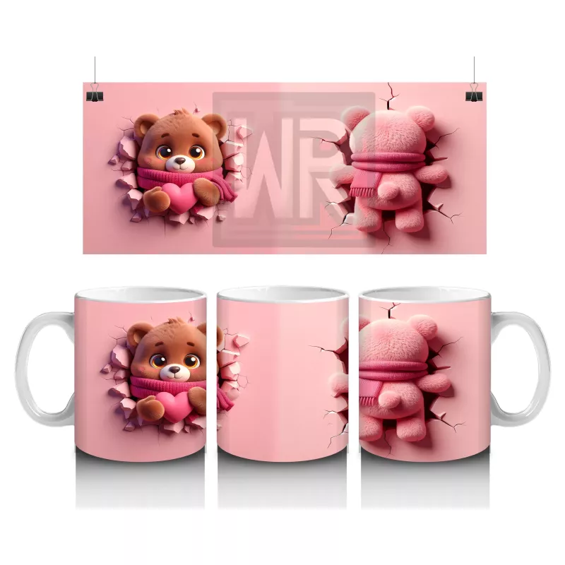 Tatlı Ayıcık Maskot ve Arka Görünümü – Baskılı Kahve Kupası