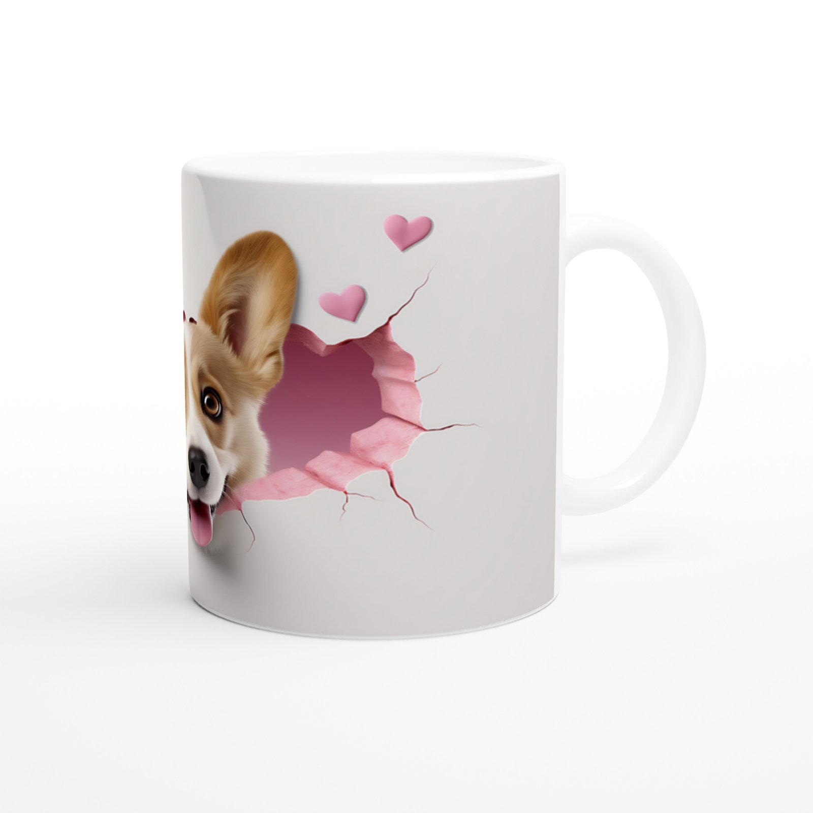 Tatlı Corgi Köpeği Kırık Duvar Efektli Baskılı Kupa Bardak - 3