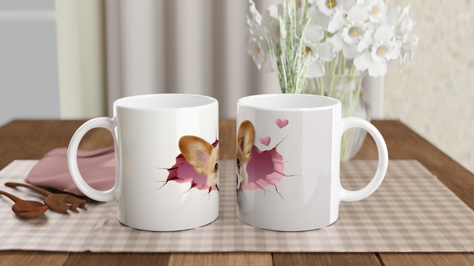 Tatlı Corgi Köpeği Kırık Duvar Efektli Baskılı Kupa Bardak - 5