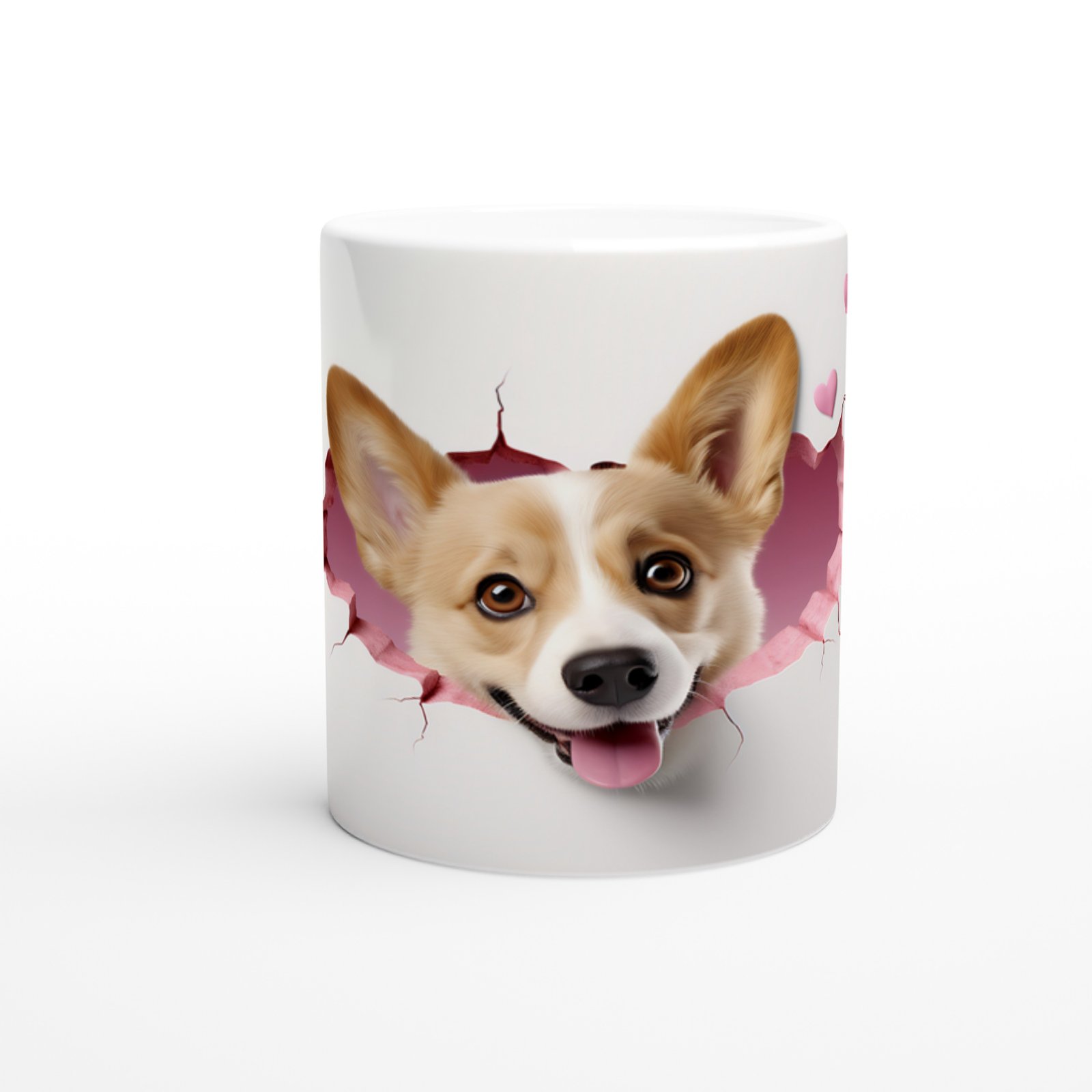 Tatlı Corgi Köpeği Kırık Duvar Efektli Baskılı Kupa Bardak