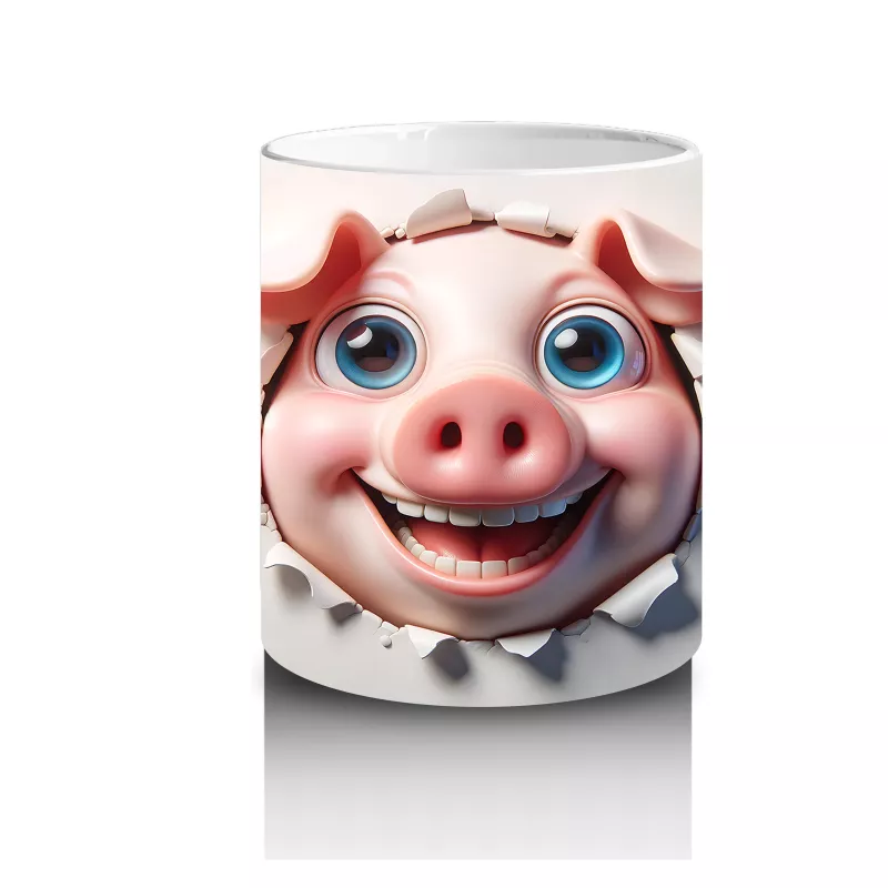 Tatlı Gülümsemesiyle Şapkalı Domuz – Baskılı Kahve Kupası - 3