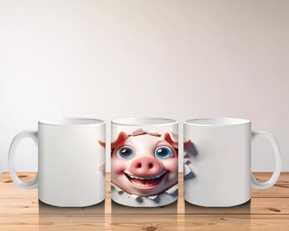 Tatlı Gülümsemesiyle Şapkalı Domuz – Baskılı Kahve Kupası - 5