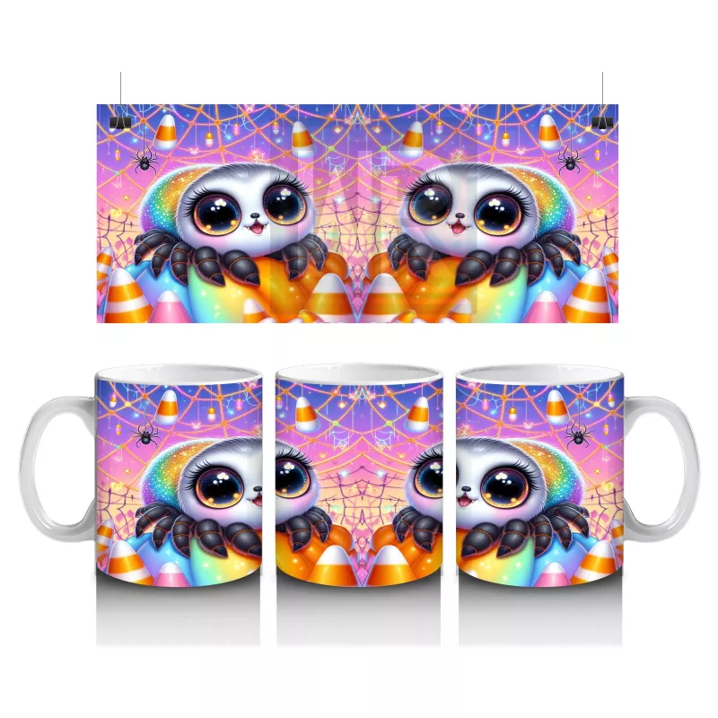 Tatlı Hayalet ve Balkabağı Figürlü Renkli Cadılar Bayramı Baskılı Kupa