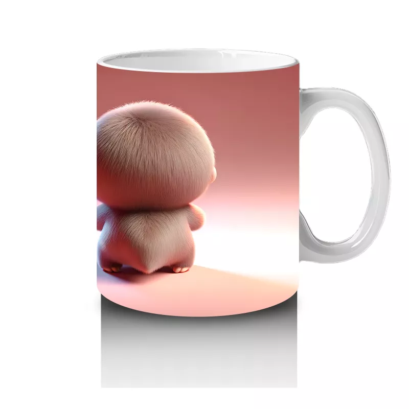 Tatlı Kız Maskotu ve Peluş Arkadan – Baskılı Kahve Kupası - 4