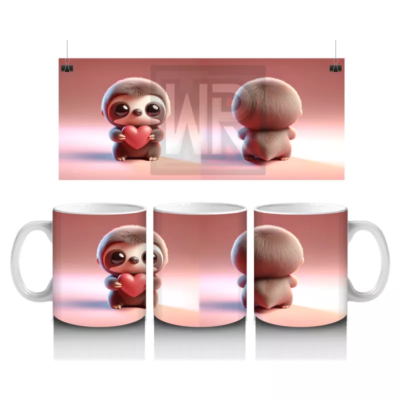 Tatlı Kız Maskotu ve Peluş Arkadan – Baskılı Kahve Kupası