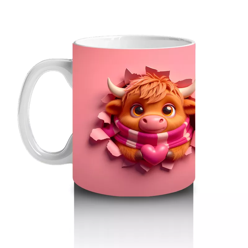 Tatlı Öküz Çiftiyle Pembe Temalı Tasarım - Baskılı Kahve Kupası - 2