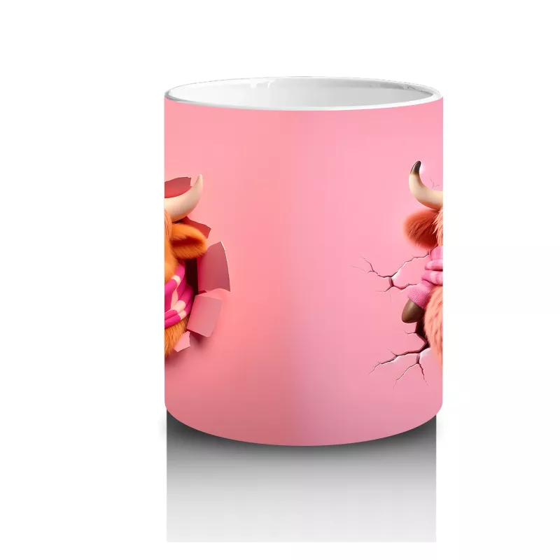 Tatlı Öküz Çiftiyle Pembe Temalı Tasarım - Baskılı Kahve Kupası - 3