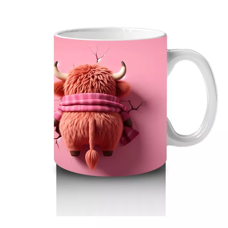 Tatlı Öküz Çiftiyle Pembe Temalı Tasarım - Baskılı Kahve Kupası - 4