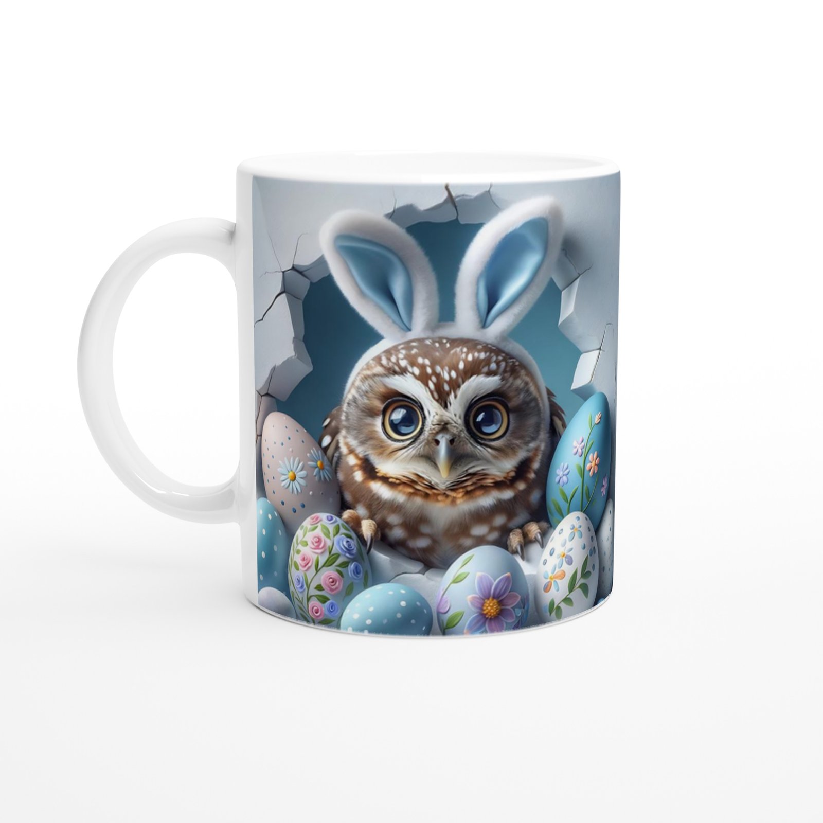 Tavşan Kulaklı Baykuş ve Paskalya Yumurtaları Temalı Baskılı Kupa Bardak