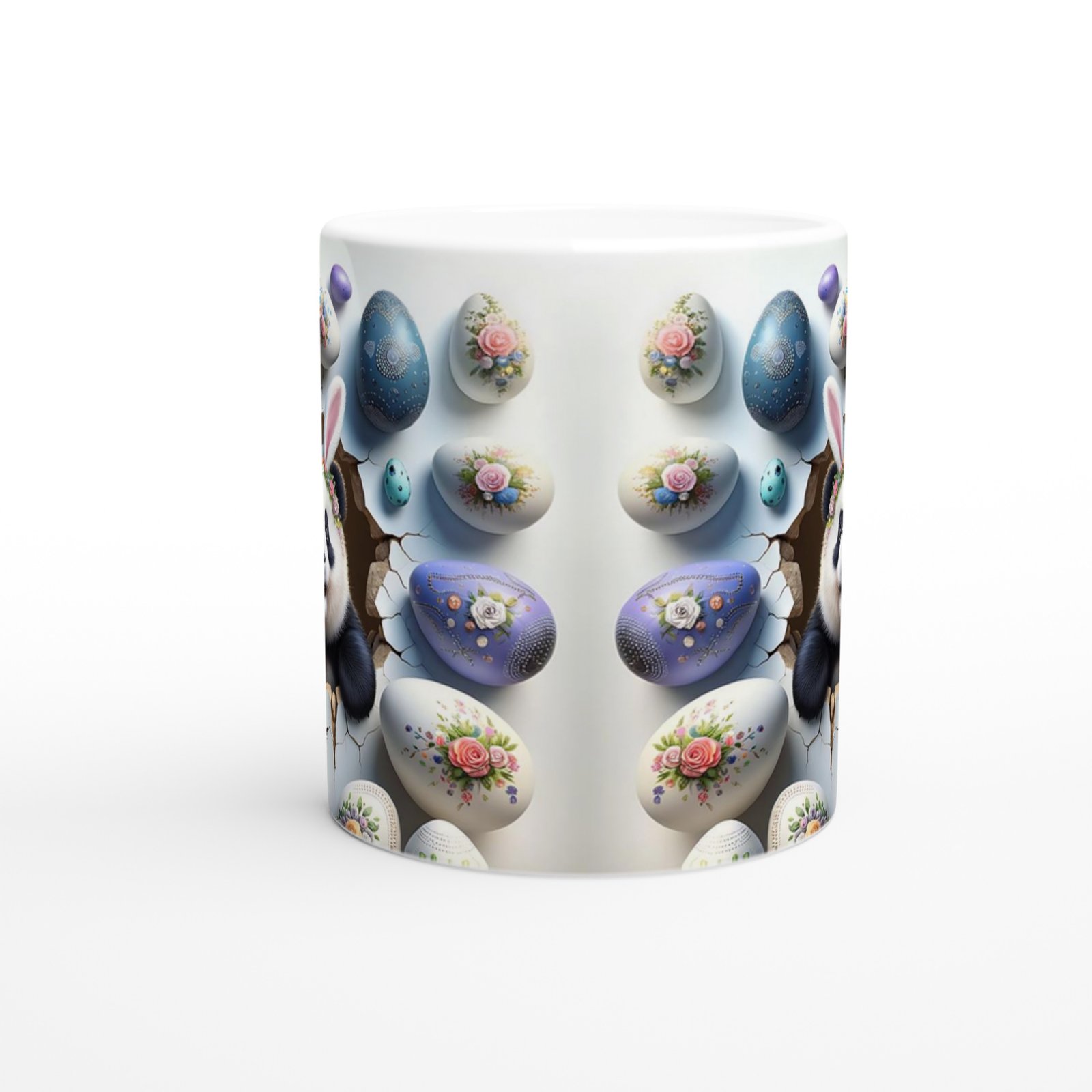 Tavşan Kulaklı Çiçek Taçlı Panda Temalı Baskılı Kupa Bardak - 3