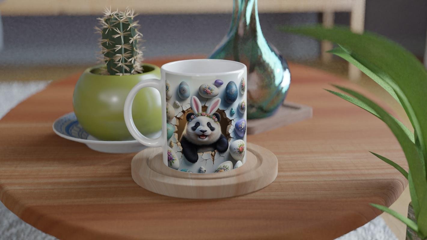 Tavşan Kulaklı Çiçek Taçlı Panda Temalı Baskılı Kupa Bardak - 4